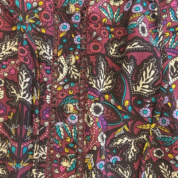 Maeve Anthropologie Burgundy Multicolor Floral Ruffle Hem Blouse Women Sz 4 - Picture 9 of 9
